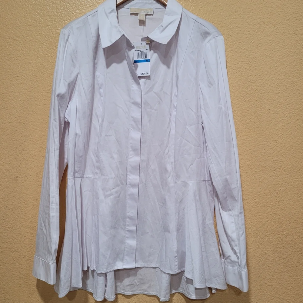 Michael Kors White Long Sleeve Button-Front Tunic Top
